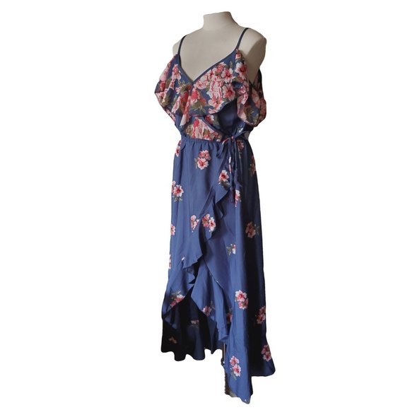 Powder Blue Floral High Low Cold Shoulder Dress - Picture 4 of 8